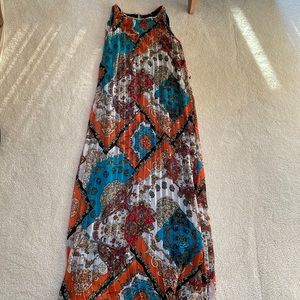 Scarf Print Pleated Maxi Dress